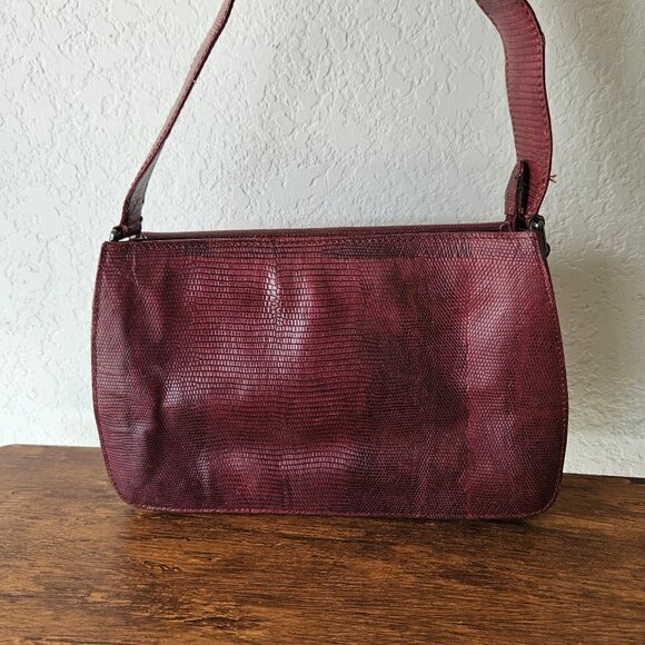 FURLA Vintage 90s Y2K Women's Bag Purse Baguette Faux Lizard Leather Burgundy - Picture 3 of 7